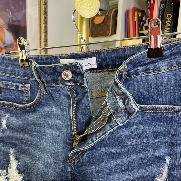 KanCan Dark Wash denim shorts w/ leopard pockets L - Picture 5 of 11